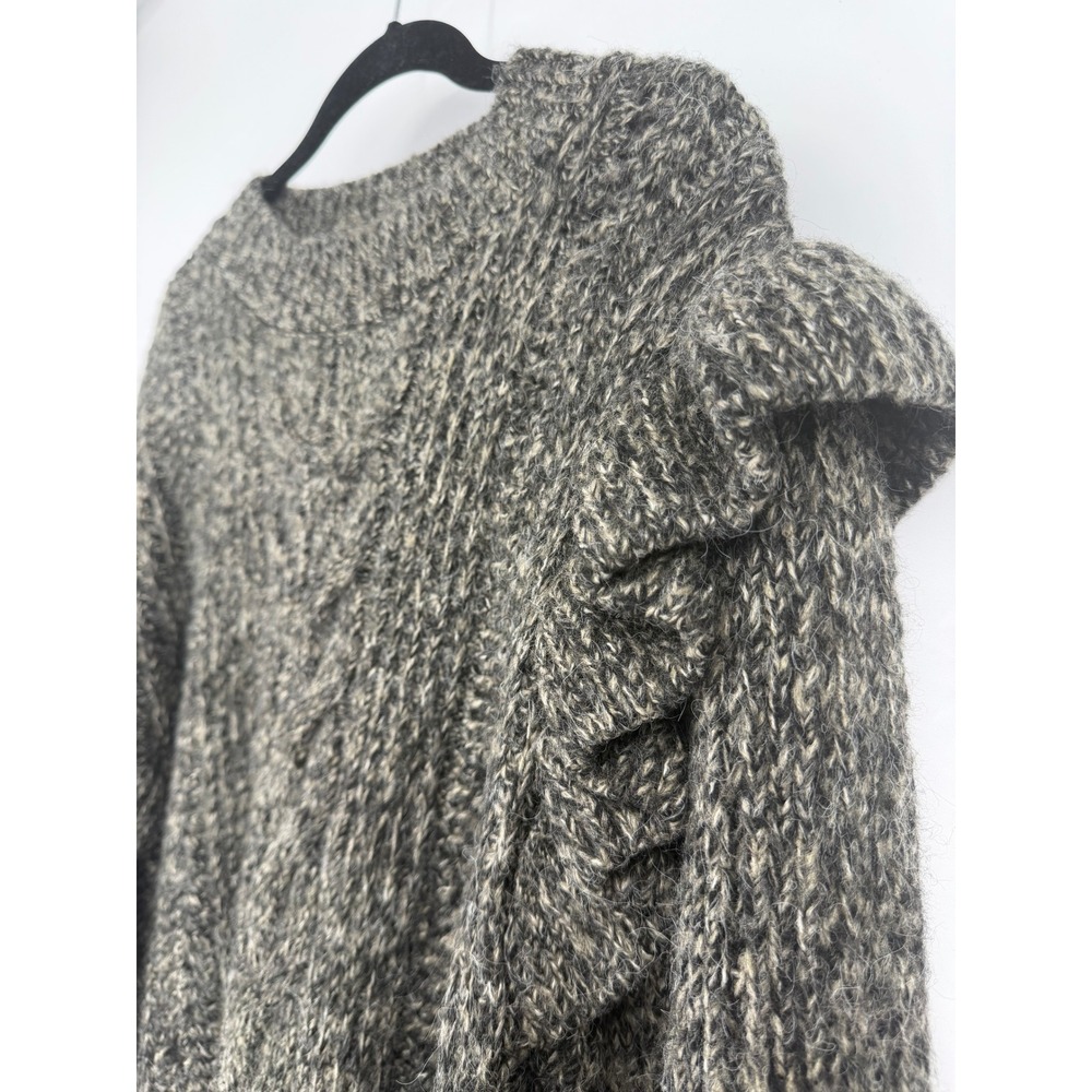 Topshop Womens Grey Marl Ruffle Shoulder Cable Knit Sweater Size M US 8-10